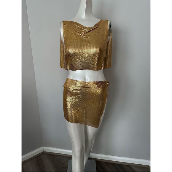 8 Other Reasons Chainmail Top And Skirt Set in Gold $264 - Picture 4 of 10